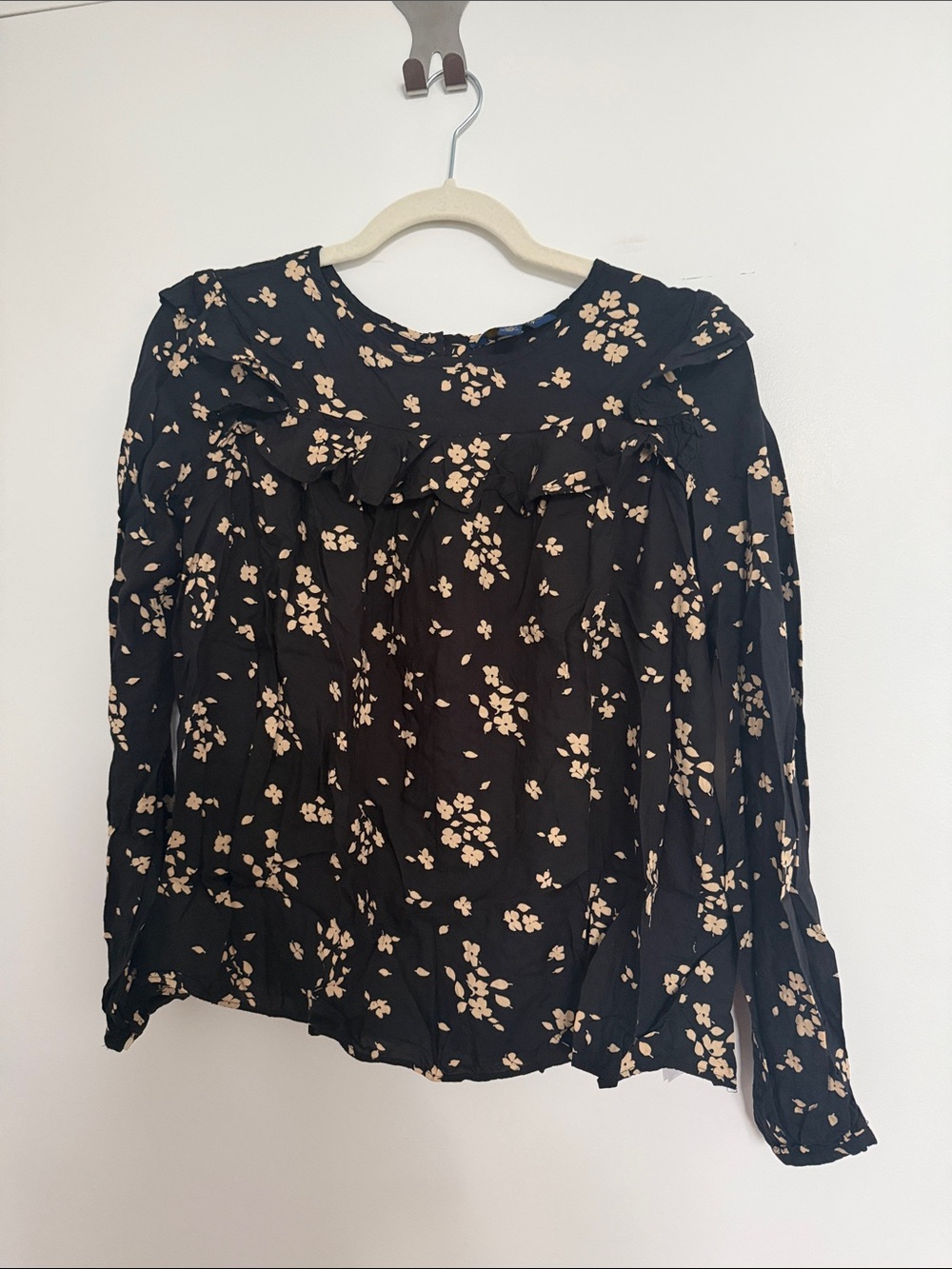 Polo by Ralph Lauren Black Floral Ruffle Long-Sleeve Top